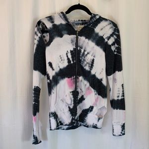 Chaser Distressed Tie Dye Zip Up Sweatshirt - XS